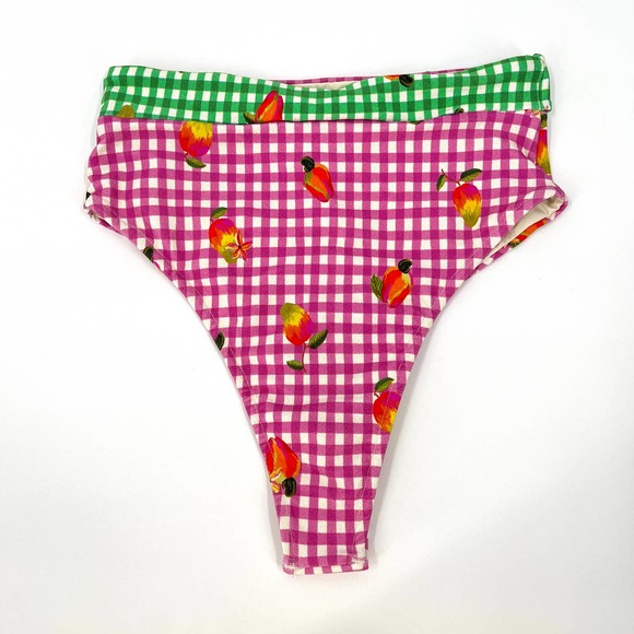 FARM RIO Swimsuit Womens XL Pink Green Mix Picnic Bikini Bottom High Rise NWT - Picture 5 of 10
